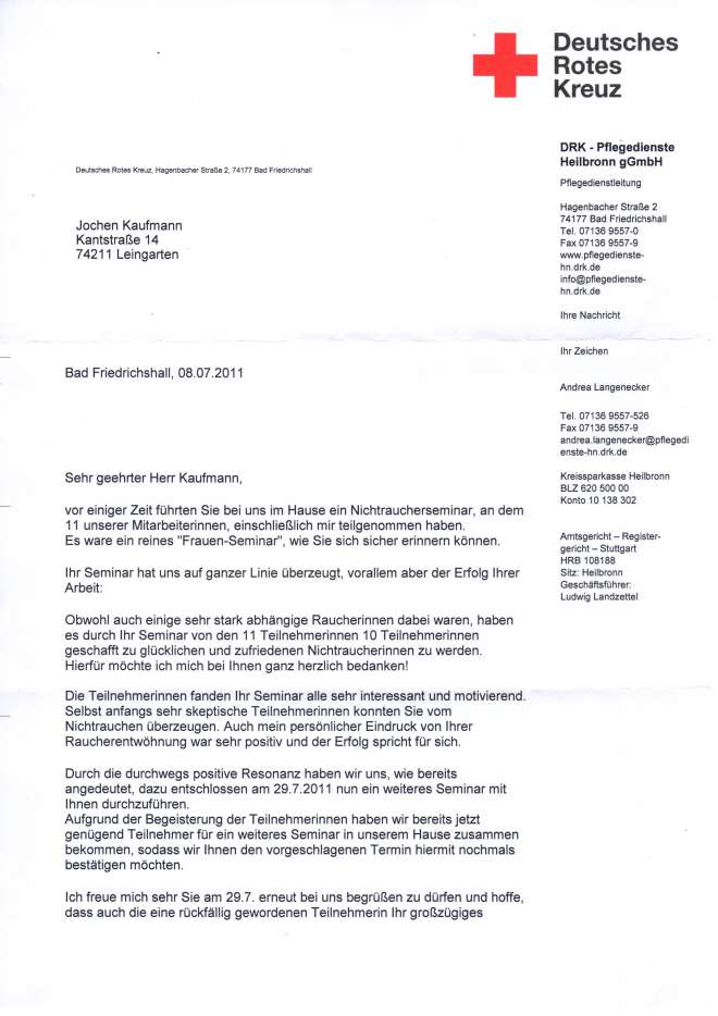 Raucherentwöhnung-Referenzschreiben DRK eins