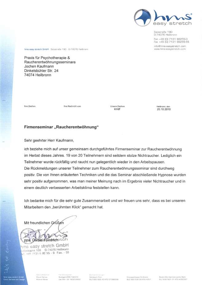 Raucherentwöhnung-Referenzschreiben hms